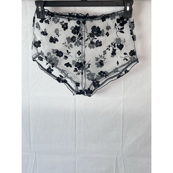 Unbranded Womens Large White Mesh Burnt Out Black Velvet Floral Bow Shorts - Picture 9 of 9